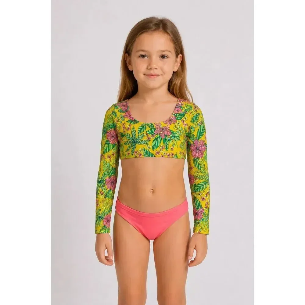 Art Class Girls Tropical Floral Long Sleeve Swim Top Size 6/7 Only Top